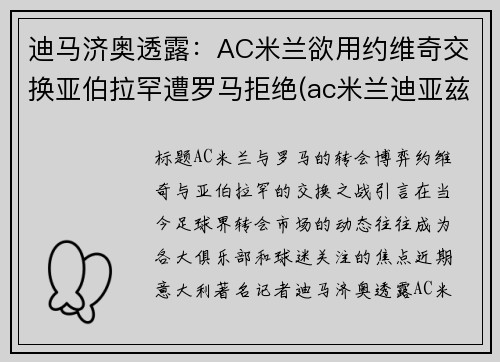 迪马济奥透露：AC米兰欲用约维奇交换亚伯拉罕遭罗马拒绝(ac米兰迪亚兹)