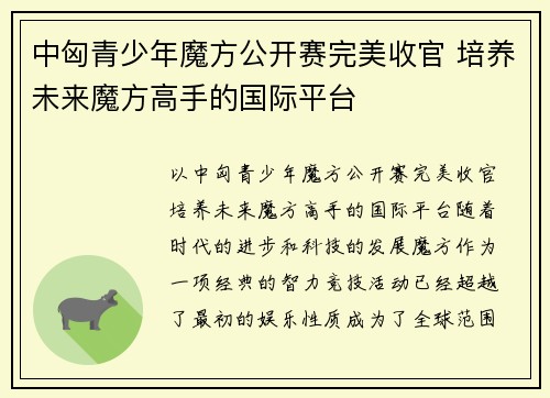 中匈青少年魔方公开赛完美收官 培养未来魔方高手的国际平台